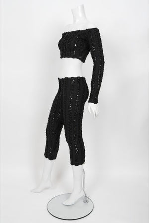 1980's Betsey Johnson Punk Label Sequin Stretch Crop Top & Leggings