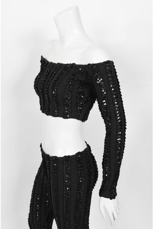1980's Betsey Johnson Punk Label Sequin Stretch Crop Top & Leggings