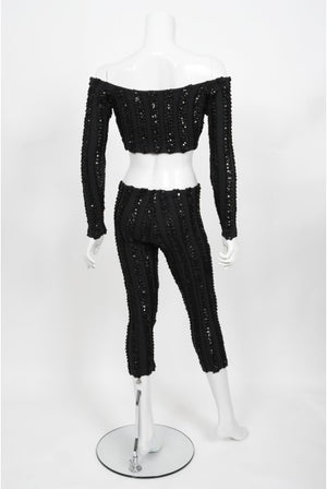 1980's Betsey Johnson Punk Label Sequin Stretch Crop Top & Leggings
