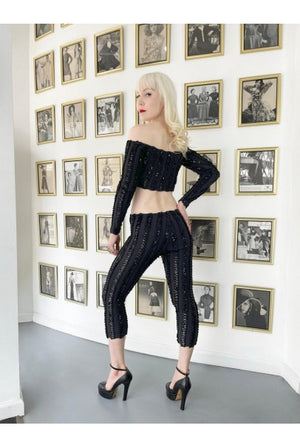 1980's Betsey Johnson Punk Label Sequin Stretch Crop Top & Leggings