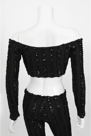 1980's Betsey Johnson Punk Label Sequin Stretch Crop Top & Leggings