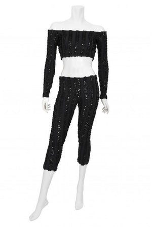 1980's Betsey Johnson Punk Label Sequin Stretch Crop Top & Leggings