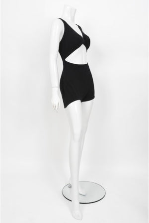1968 Rudi Gernreich Museum-Held Black Wool Jersey Cut Out Swimsuit