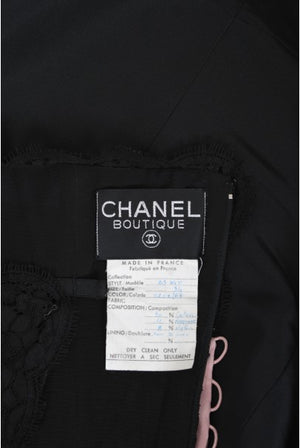 1988 Chanel by Karl Lagerfeld Black Lace & Pink Polka-Dot Silk Dress