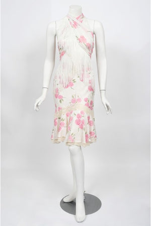 1999 Christian Dior by Galliano Pink Roses Silk Lace Bias-Cut Skirt Set