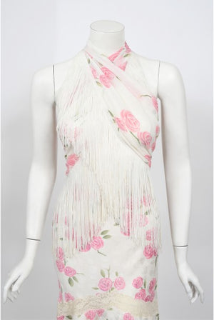 1999 Christian Dior by Galliano Pink Roses Silk Lace Bias-Cut Skirt Set