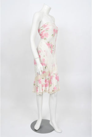 1999 Christian Dior by Galliano Pink Roses Silk Lace Bias-Cut Skirt Set