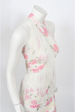 1999 Christian Dior by Galliano Pink Roses Silk Lace Bias-Cut Skirt Set