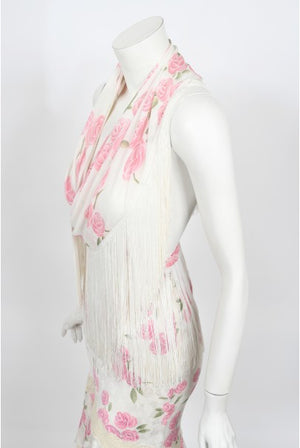 1999 Christian Dior by Galliano Pink Roses Silk Lace Bias-Cut Skirt Set