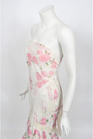 1999 Christian Dior by Galliano Pink Roses Silk Lace Bias-Cut Skirt Set