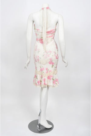 1999 Christian Dior by Galliano Pink Roses Silk Lace Bias-Cut Skirt Set