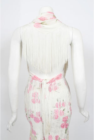 1999 Christian Dior by Galliano Pink Roses Silk Lace Bias-Cut Skirt Set