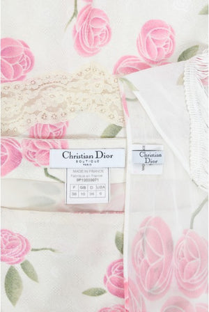 1999 Christian Dior by Galliano Pink Roses Silk Lace Bias-Cut Skirt Set