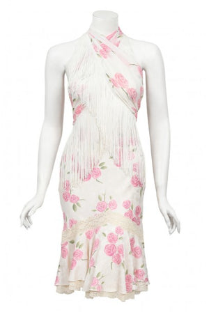 1999 Christian Dior by Galliano Pink Roses Silk Lace Bias-Cut Skirt Set