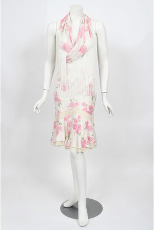 1999 Christian Dior by Galliano Pink Roses Silk Lace Bias-Cut Skirt Set