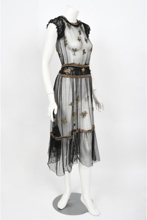 1930's Bette Davis Owned Couture Old Hollywood Sheer Beaded Silk Dress