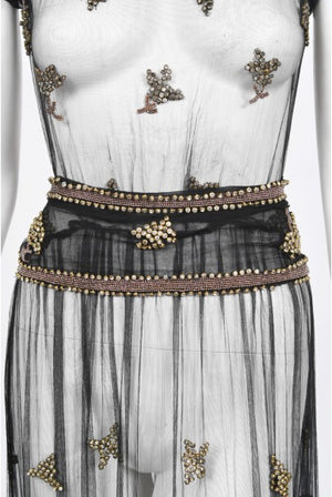 1930's Bette Davis Owned Couture Old Hollywood Sheer Beaded Silk Dress