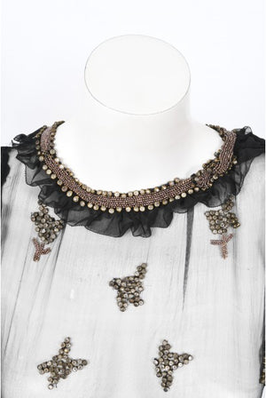 1930's Bette Davis Owned Couture Old Hollywood Sheer Beaded Silk Dress