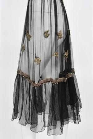 1930's Bette Davis Owned Couture Old Hollywood Sheer Beaded Silk Dress