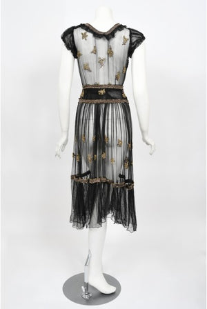 1930's Bette Davis Owned Couture Old Hollywood Sheer Beaded Silk Dress