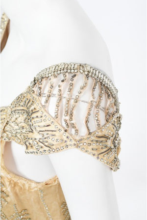 1930's Beaded Rhinestone Candlelight Silk Trained Old Hollywood Gown