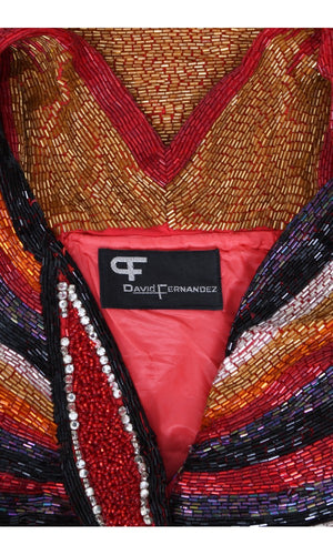 1970s Epic Fully Beaded Couture Backless Bias-Cut Trained Gown Ensemble