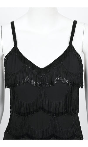 2008 Christian Dior by Galliano Black Silk Beaded Fringe Bias-Cut Gown