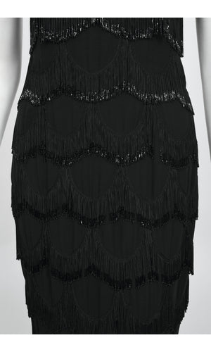 2008 Christian Dior by Galliano Black Silk Beaded Fringe Bias-Cut Gown