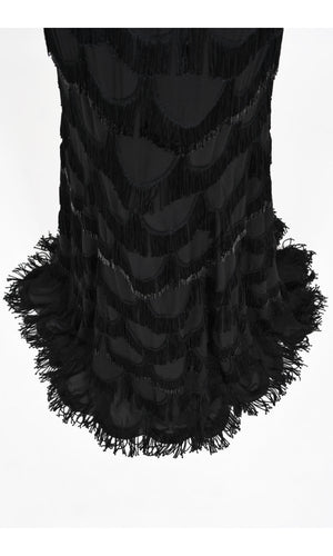 2008 Christian Dior by Galliano Black Silk Beaded Fringe Bias-Cut Gown