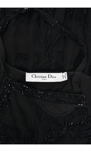 2008 Christian Dior by Galliano Black Silk Beaded Fringe Bias-Cut Gown