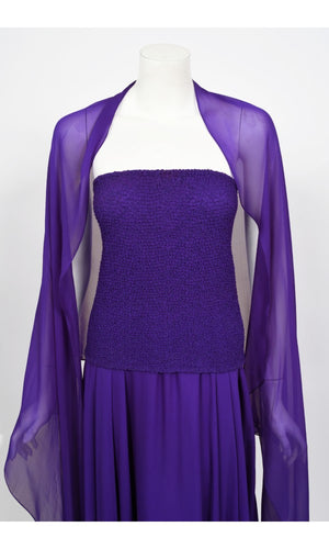 1970's Halston Couture Purple Silk Strapless Tube-Top Maxi Dress Set