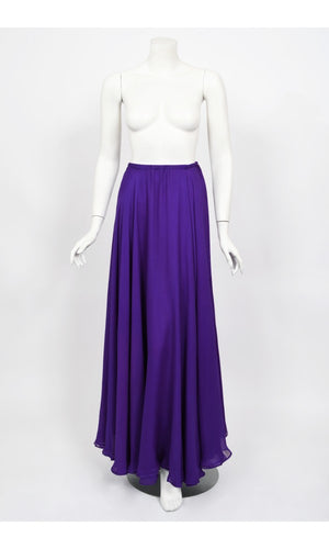 1970's Halston Couture Purple Silk Strapless Tube-Top Maxi Dress Set
