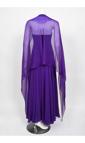 1970's Halston Couture Purple Silk Strapless Tube-Top Maxi Dress Set