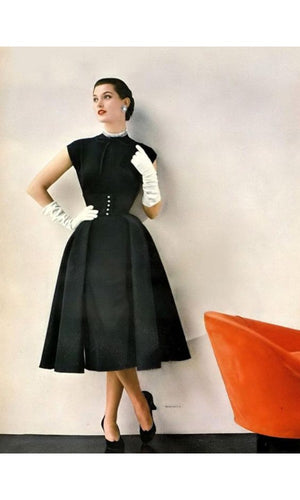 1950's Pauline Trigère Black Lace & Ivory Satin Illusion Off-Shoulder ‘New Look’ Party Dress