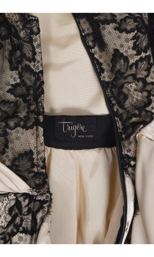 1950's Pauline Trigère Black Lace & Ivory Satin Illusion Off-Shoulder ‘New Look’ Party Dress