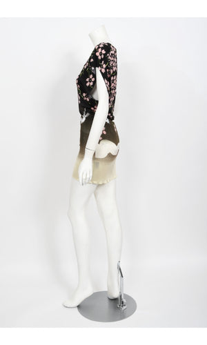 2003 Gucci by Tom Ford Runway Cherry Blossom Stretch Silk Mini Dress
