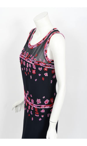 1997 Chanel by Karl Lagerfeld Runway Beaded Blue Semi-Sheer Silk Dress