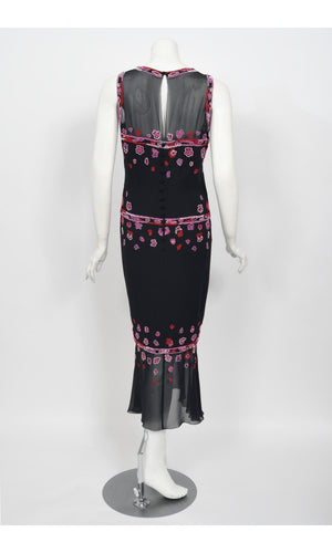 1997 Chanel by Karl Lagerfeld Runway Beaded Blue Semi-Sheer Silk Dress