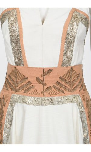1950's Lanvin Castillo Couture Metallic Embroidered Ivory Linen Gown Set