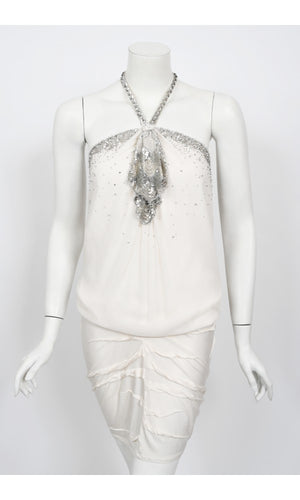 2003 Christian Dior by John Galliano Beaded Ivory Silk Flapper Mini Dress