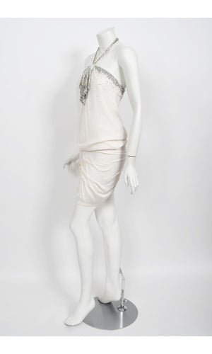 2003 Christian Dior by John Galliano Beaded Ivory Silk Flapper Mini Dress