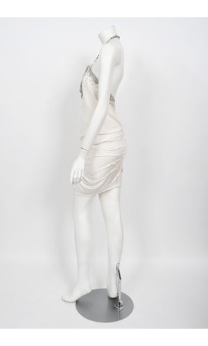 2003 Christian Dior by John Galliano Beaded Ivory Silk Flapper Mini Dress