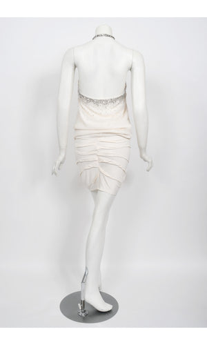 2003 Christian Dior by John Galliano Beaded Ivory Silk Flapper Mini Dress