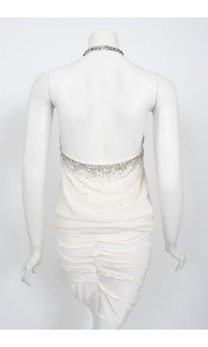 2003 Christian Dior by John Galliano Beaded Ivory Silk Flapper Mini Dress