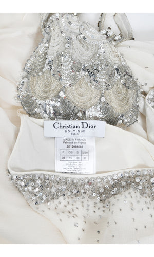 2003 Christian Dior by John Galliano Beaded Ivory Silk Flapper Mini Dress