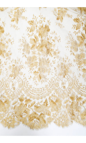 1970's Bill Gibb London Couture Metallic Gold Sheer Lace Babydoll Mini Dress