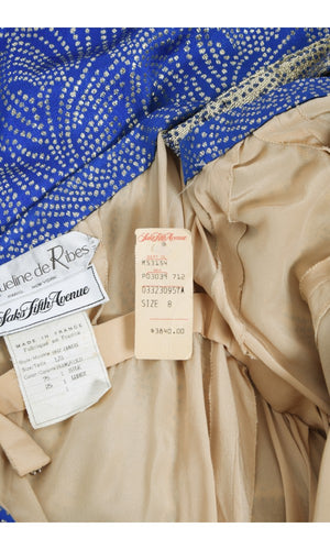 1990's Jacqueline de Ribes Metallic Blue Lurex Silk Asymmetric Bias-Cut Gown