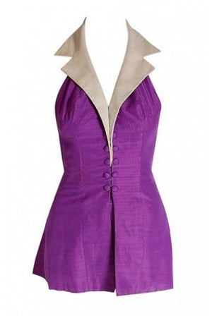 1940's Gloria DeHaven Worn Purple-Silk Halter Hourglass Playsuit Ensemble