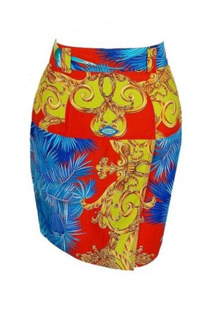 1990's Gianni Versace Couture Baroque Novelty Palm-Trees Print Mini Skirt
