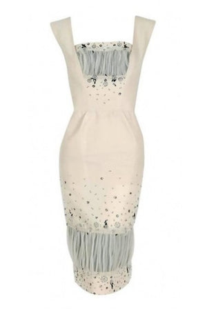 1955 Sorelle Fontana Couture Beaded Ivory Silk Tulle Shelf-Bust Cocktail Dress